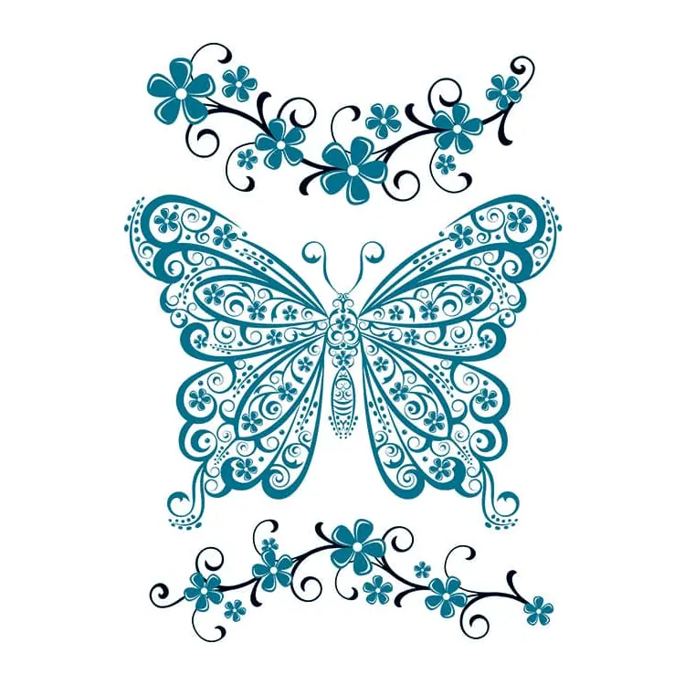 Tatuagem temporária Borboletas e Insetos — Borboleta turquesa rendada. Inclui borboleta