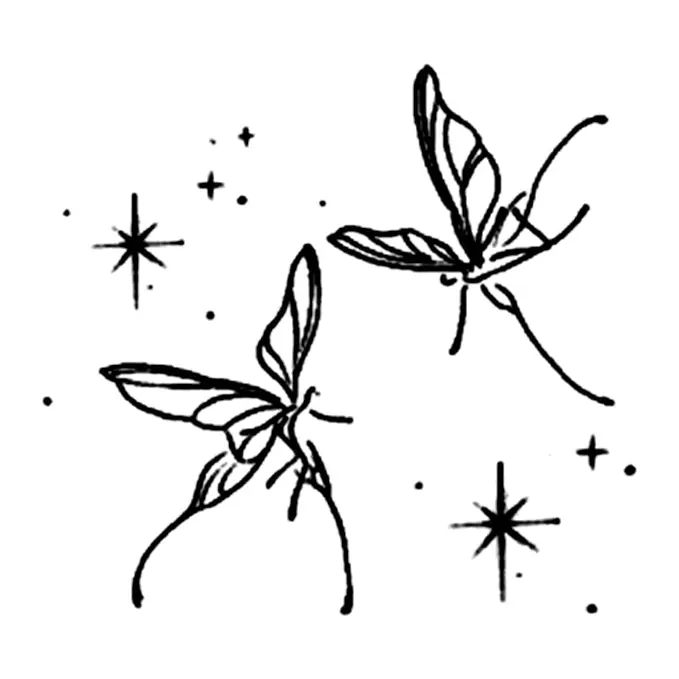 Tatuagem temporária Borboletas e Insetos — Borboletas com estrelas. Inclui borboletas, estrelas