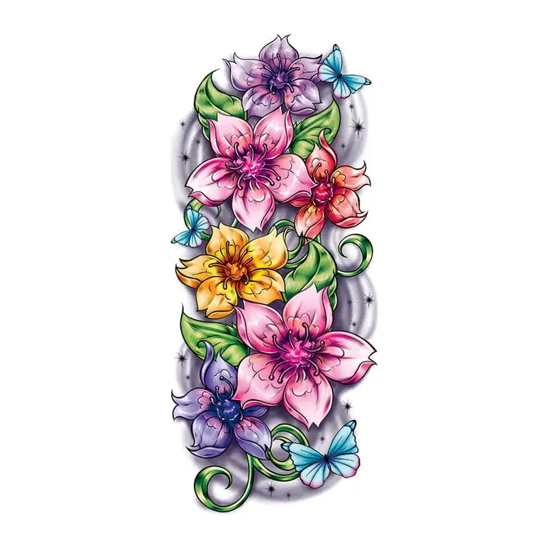 Tatuagem temporária Flores — Braço de flores coloridas — Modelo 2. Inclui flores