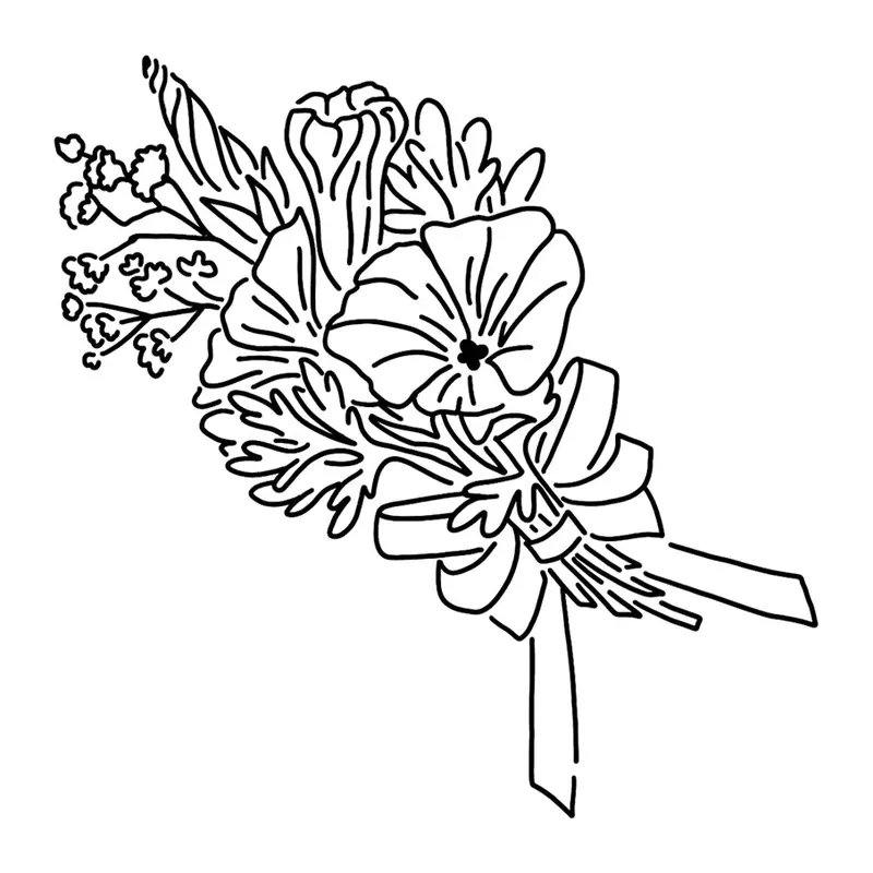 Tatuagem temporária Flores — Buquê de flores com laço. Inclui flores, laço