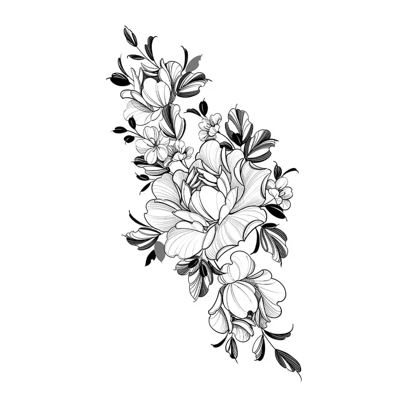 Tatuagem temporária Flores — Buquê de flores realista. Inclui flores