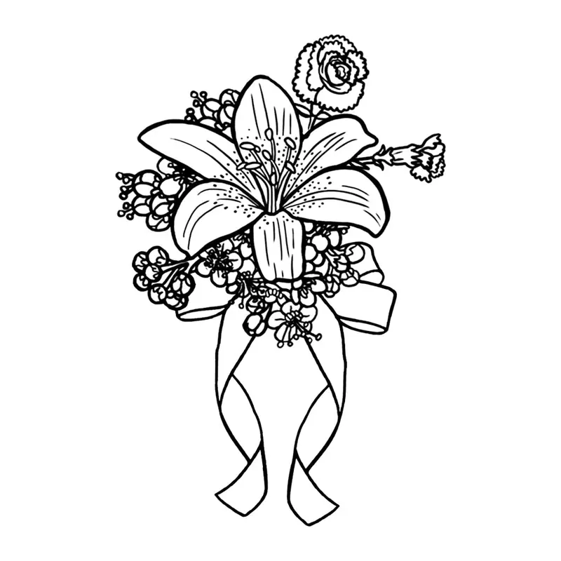 Tatuagem temporária Flores — Buquê de lírio com laço. Inclui lírio, laço