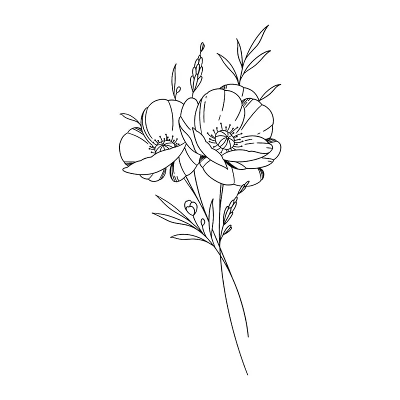 Tatuagem temporária Flores — Buquê de papoulas fino. Inclui papoulas
