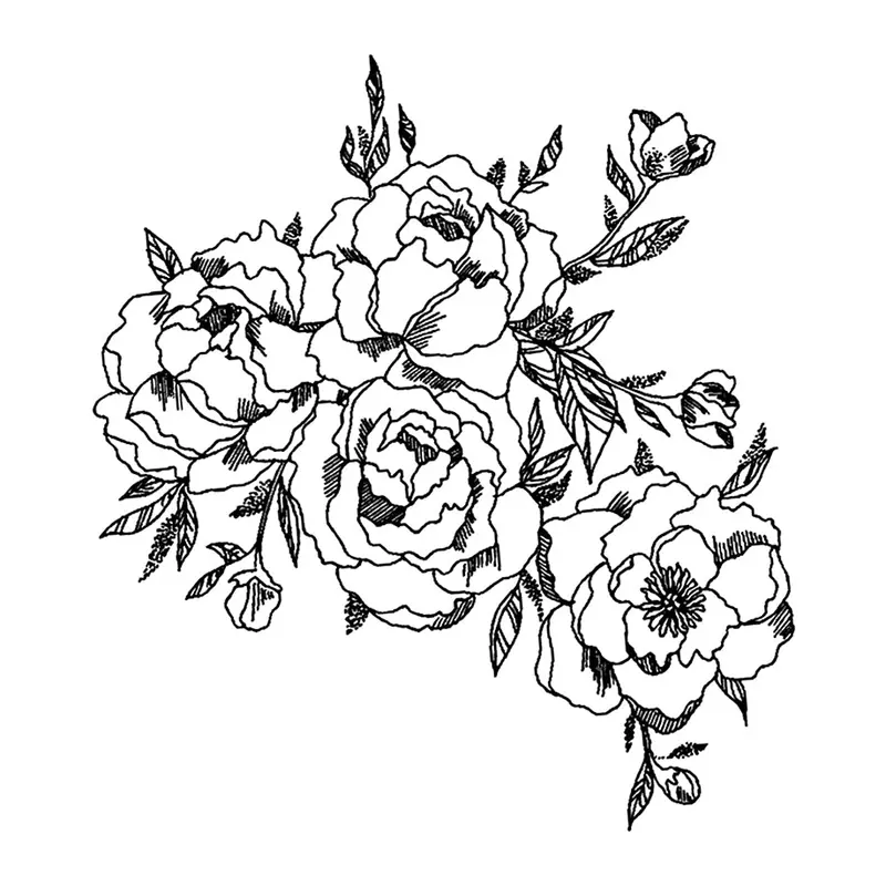 Tatuagem temporária Flores — Buquê de rosas e peônias. Inclui rosas, peônias