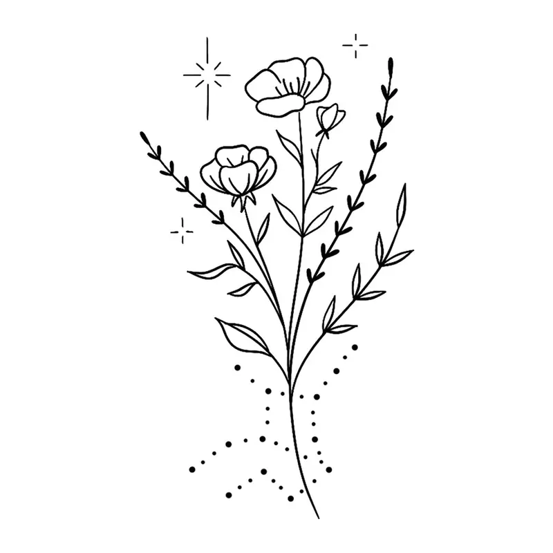 Tatuagem temporária Flores — Buquê silvestre com brilhos. Inclui flores