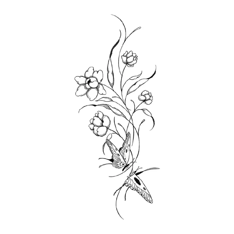 Tatuagem temporária Flores — Buquê vertical delicado. Inclui flores
