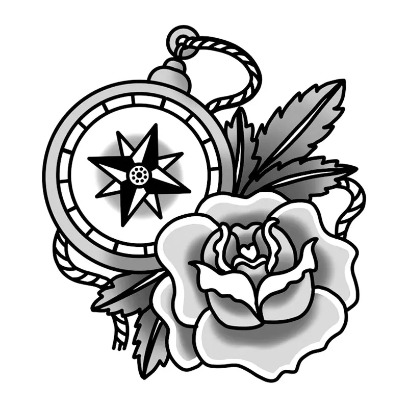 Tatuagem temporária Viagem e Aventura — Bússola com rosa. Inclui bússola, rosa