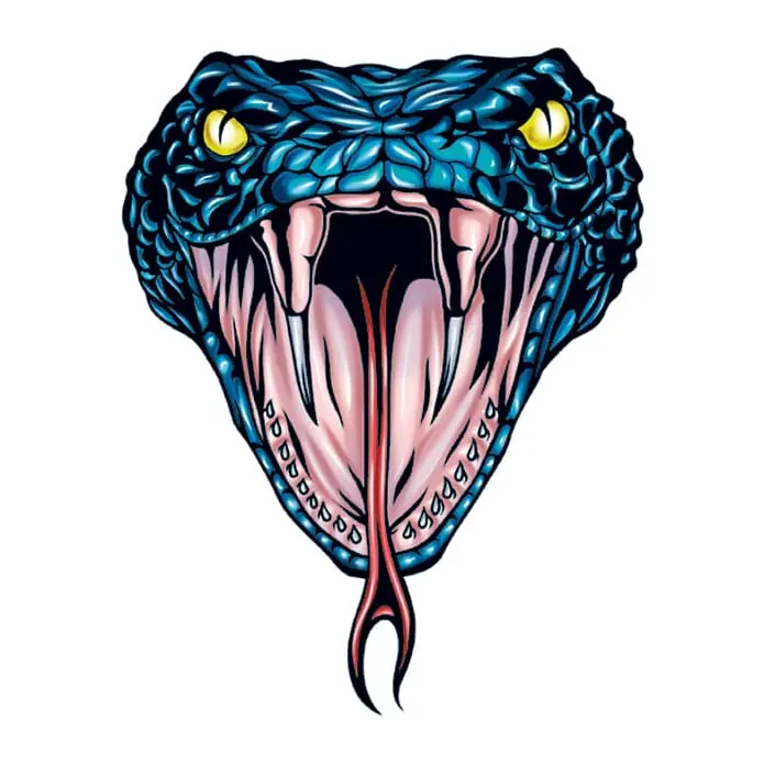 Tatuagem temporária Cobras e Répteis — Cabeça de cobra azul. Inclui cobra