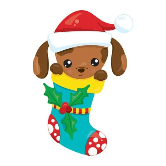Tatuagem temporária Datas e Festas — Cachorrinho na meia de Natal. Inclui cachorro, meia