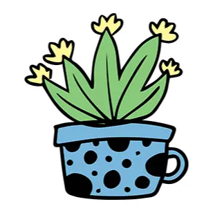 Tatuagem temporária Folhas e Plantas — Cacto em xícara azul. Inclui cacto, xícara