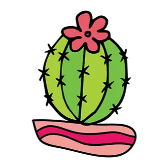 Tatuagem temporária Folhas e Plantas — Cacto redondo com flor rosa. Inclui cacto, flor