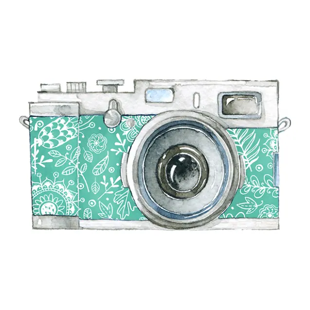 Tatuagem temporária Objetos — Câmera fotográfica retrô em aquarela. Inclui câmera