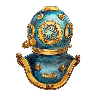 Tatuagem temporária Objetos — Capacete de mergulhador antigo. Inclui capacete