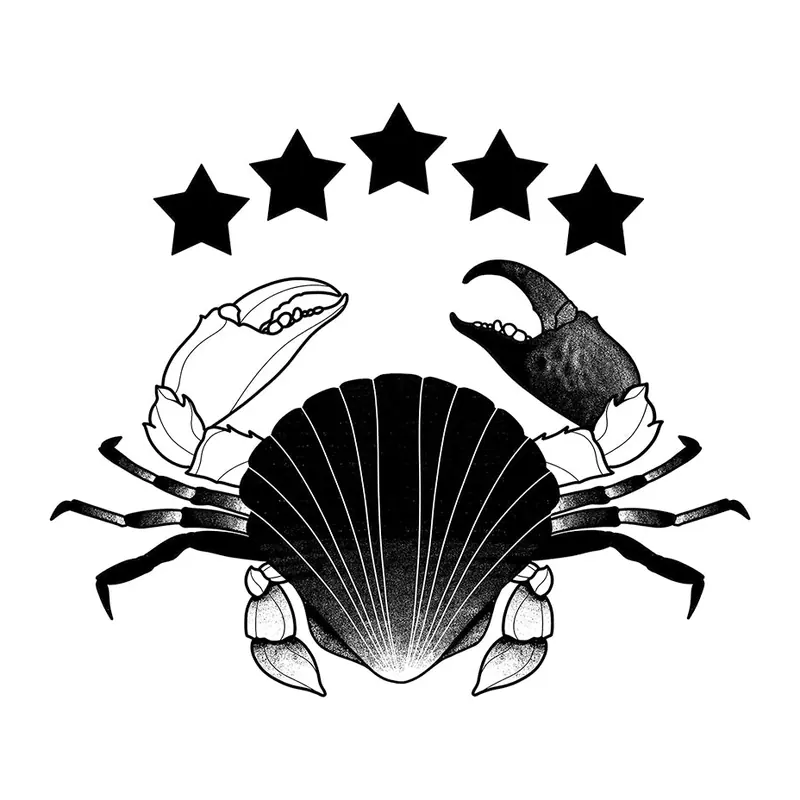 Tatuagem temporária Mar e Animais Marinhos — Caranguejo com cinco estrelas. Inclui caranguejo, estrelas
