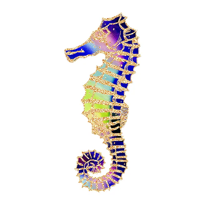 Tatuagem temporária Mar e Animais Marinhos — Cavalo-marinho colorido — Modelo 1. Inclui cavalo-marinho