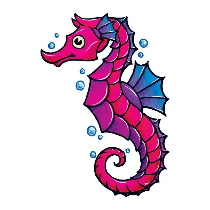 Tatuagem temporária Mar e Animais Marinhos — Cavalo-marinho rosa vintage. Inclui cavalo-marinho