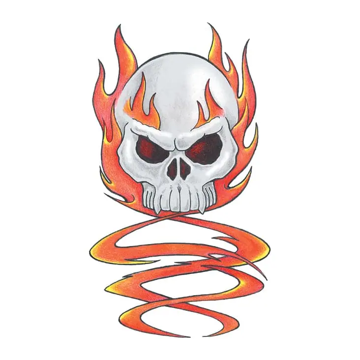 Tatuagem temporária Caveiras e Sombrio — Caveira com chamas. Inclui caveira, chamas