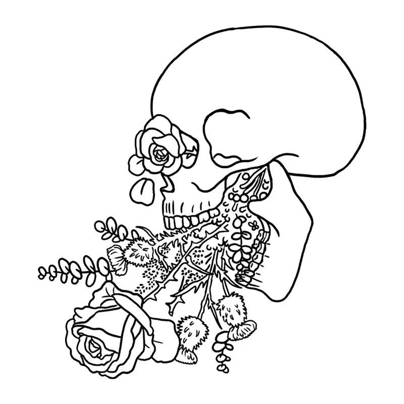 Tatuagem temporária Caveiras e Sombrio — Caveira com rosas. Inclui caveira, rosas