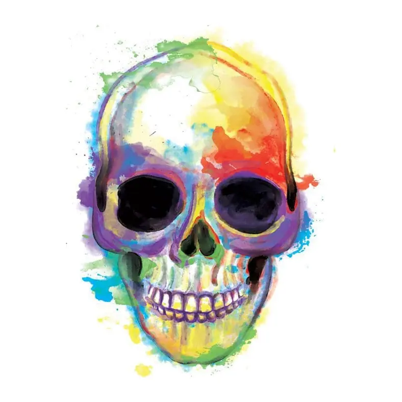 Tatuagem temporária Caveiras e Sombrio — Caveira em aquarela. Inclui caveira