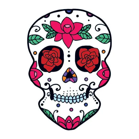 Tatuagem temporária Caveiras e Sombrio — Caveira mexicana com rosas. Inclui caveira, rosas