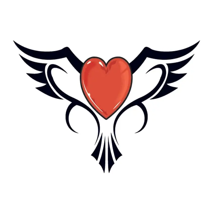 Tatuagem temporária Corações e Amor — Coração com asas tribais — Modelo 1. Inclui coração, asas