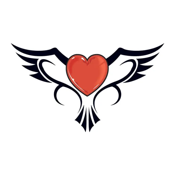 Tatuagem temporária Corações e Amor — Coração com asas tribais — Modelo 2. Inclui coração, asas