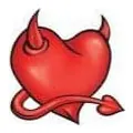 Tatuagem temporária Corações e Amor — Coração com chifres de diabo. Inclui coração, chifres