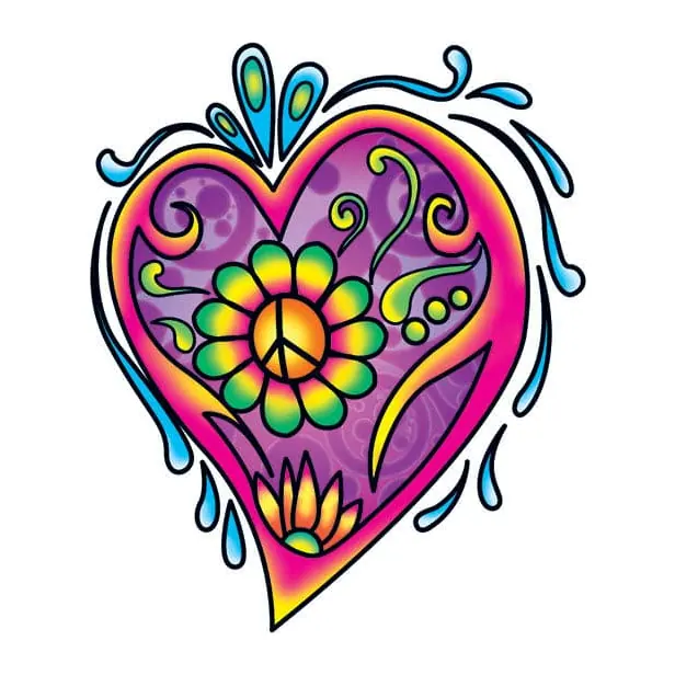Tatuagem temporária Símbolos — Coração hippie com símbolo da paz. Inclui coração, paz