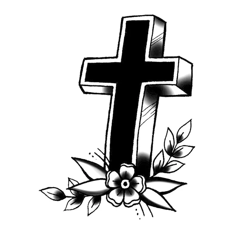 Tatuagem temporária Espiritual e Religioso — Cruz com flores. Inclui cruz, flores