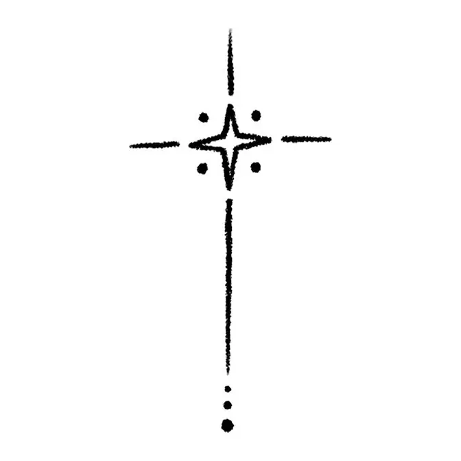 Tatuagem temporária Minimalista — Cruz de estrela fina. Inclui estrela