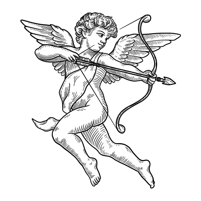 Tatuagem temporária Corações e Amor — Cupido com arco. Inclui cupido, arco