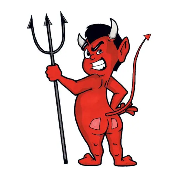 Tatuagem temporária Caveiras e Sombrio — Diabinho vermelho com tridente. Inclui diabo, tridente