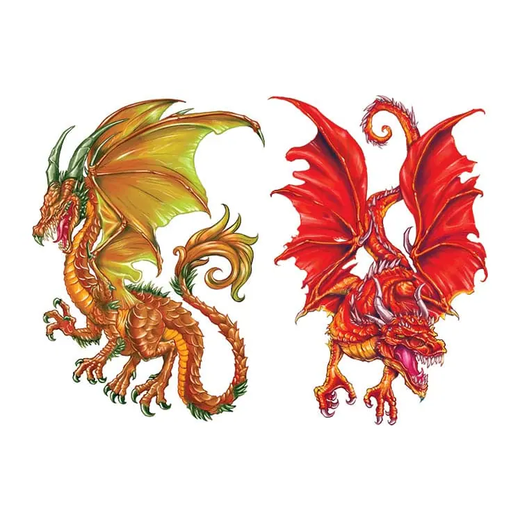 Tatuagem temporária Dragões e Fantasia — Dois dragões. Inclui dragões