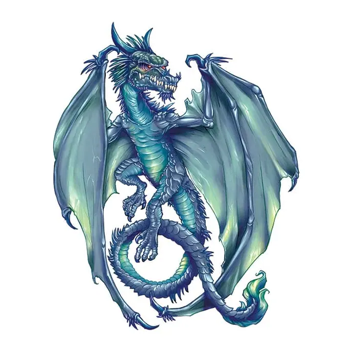 Tatuagem temporária Dragões e Fantasia — Dragão azul alado. Inclui dragão