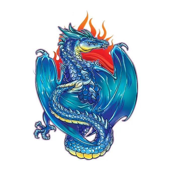 Tatuagem temporária Dragões e Fantasia — Dragão azul com fogo. Inclui dragão