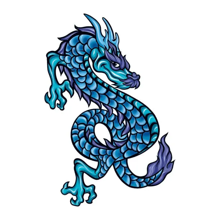 Tatuagem temporária Dragões e Fantasia — Dragão azul de escamas. Inclui dragão