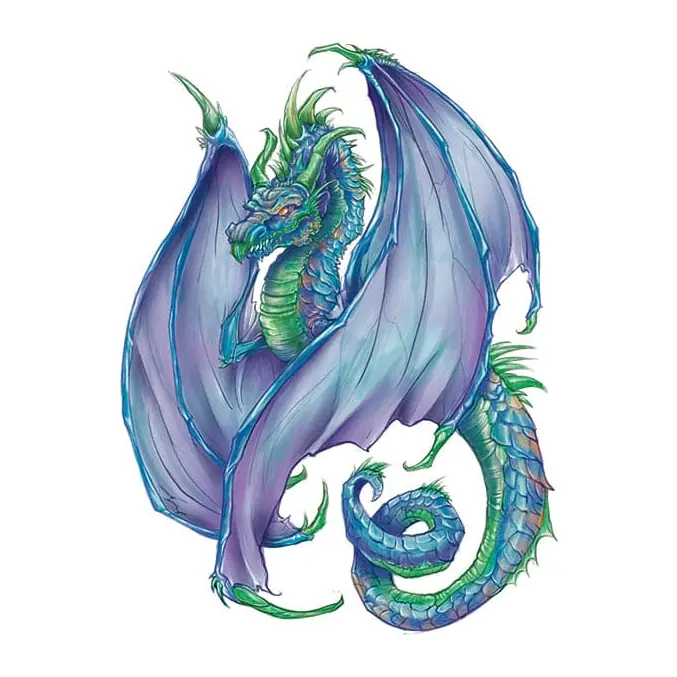 Tatuagem temporária Dragões e Fantasia — Dragão azul e roxo. Inclui dragão