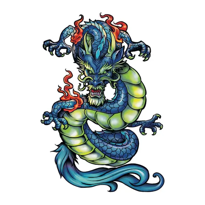 Tatuagem temporária Dragões e Fantasia — Dragão chinês azul. Inclui dragão