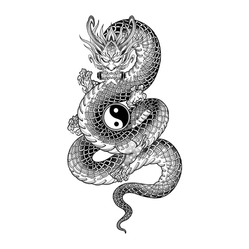 Tatuagem temporária Dragões e Fantasia — Dragão com yin yang. Inclui dragão, yin yang