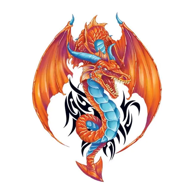 Tatuagem temporária Dragões e Fantasia — Dragão laranja tribal. Inclui dragão