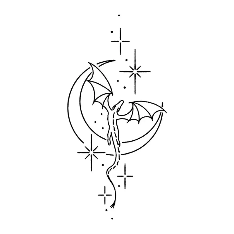 Tatuagem temporária Dragões e Fantasia — Dragão na lua com estrelas. Inclui dragão, lua, estrelas
