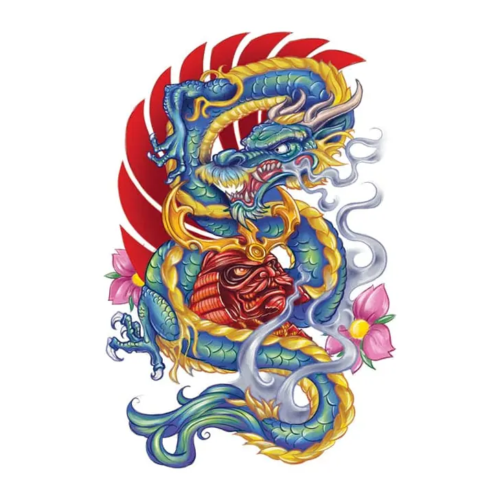 Tatuagem temporária Dragões e Fantasia — Dragão oriental colorido. Inclui dragão