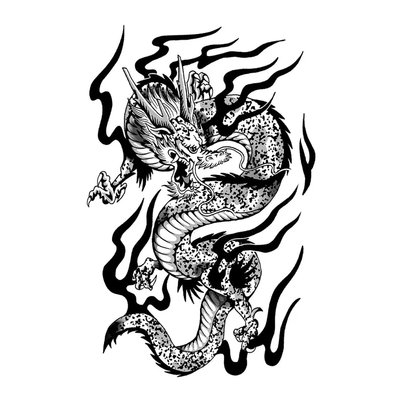 Tatuagem temporária Dragões e Fantasia — Dragão oriental com chamas. Inclui dragão, chamas