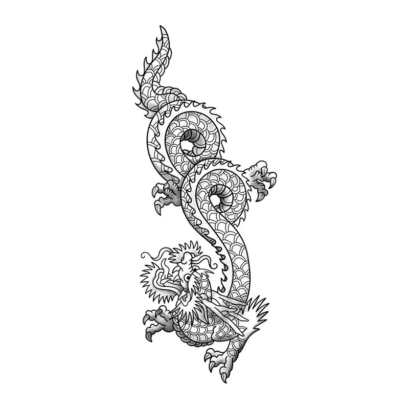 Tatuagem temporária Dragões e Fantasia — Dragão oriental vertical — Modelo 2. Inclui dragão