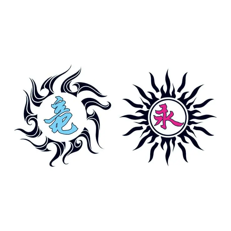 Tatuagem temporária Tribal e Nórdico — Dragão tribal e sol. Inclui sol