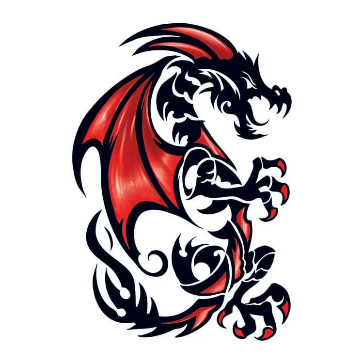 Tatuagem temporária Dragões e Fantasia — Dragão tribal vermelho. Inclui dragão