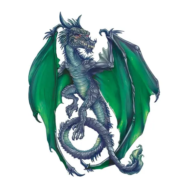 Tatuagem temporária Dragões e Fantasia — Dragão verde travesso. Inclui dragão
