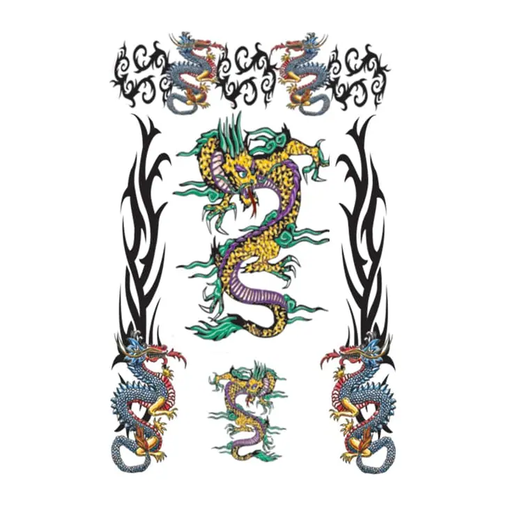 Tatuagem temporária Dragões e Fantasia — Dragões tribais com molduras. Inclui dragões