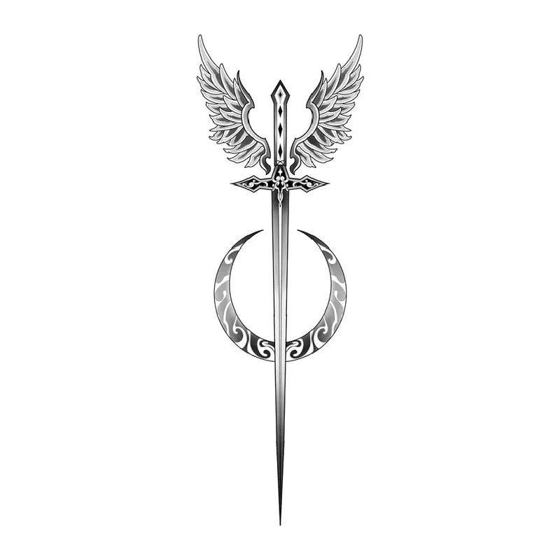 Tatuagem temporária Espadas e Armas — Espada com asas. Inclui espada, asas