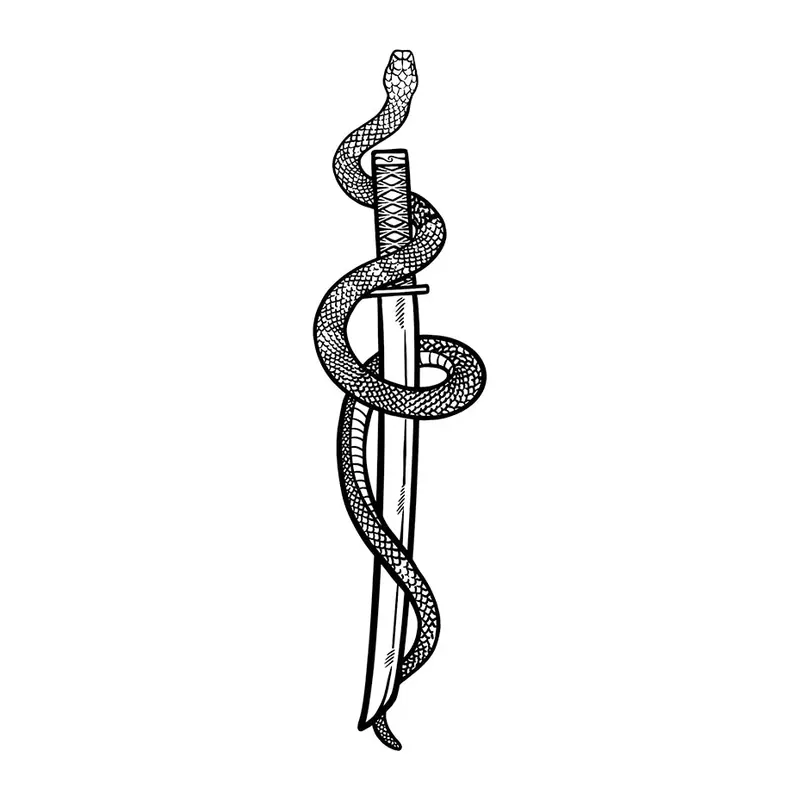 Tatuagem temporária Espadas e Armas — Espada com cobra — Modelo 2. Inclui espada, cobra